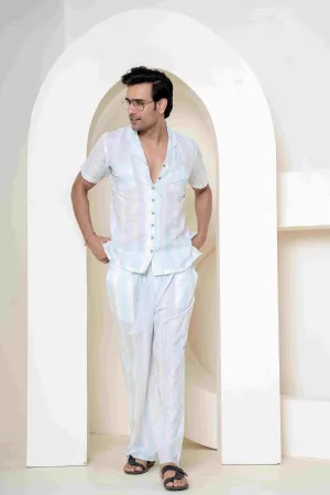 100% Cambric Cotton Azure Skyscape Men's Sleepwear