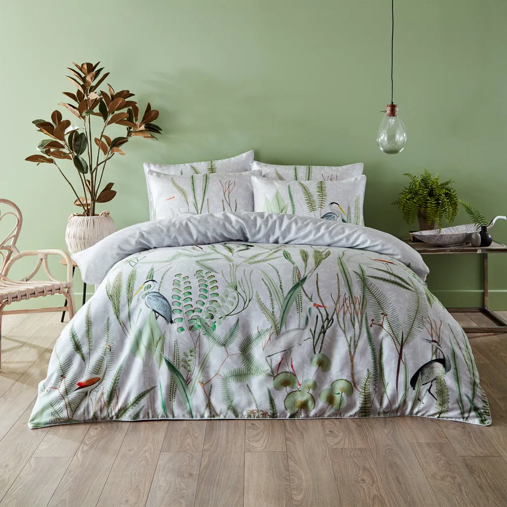 Aaliyah Botanical 100% Cotton Duvet Cover Set White/Sage