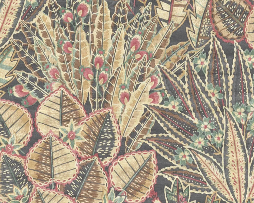 Abstract Leaf Floral Wallpaper in Brown/Red/Black