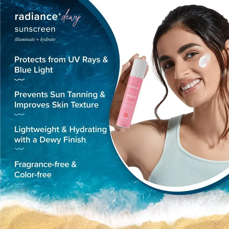 Aqualogica Radiance  Dewy Sunscreen SPF 50 PA    50g - With Watermelon & Niacinamide for Radiant Skin - Deep Moisturization, Protects from UVA/B for Men & Women