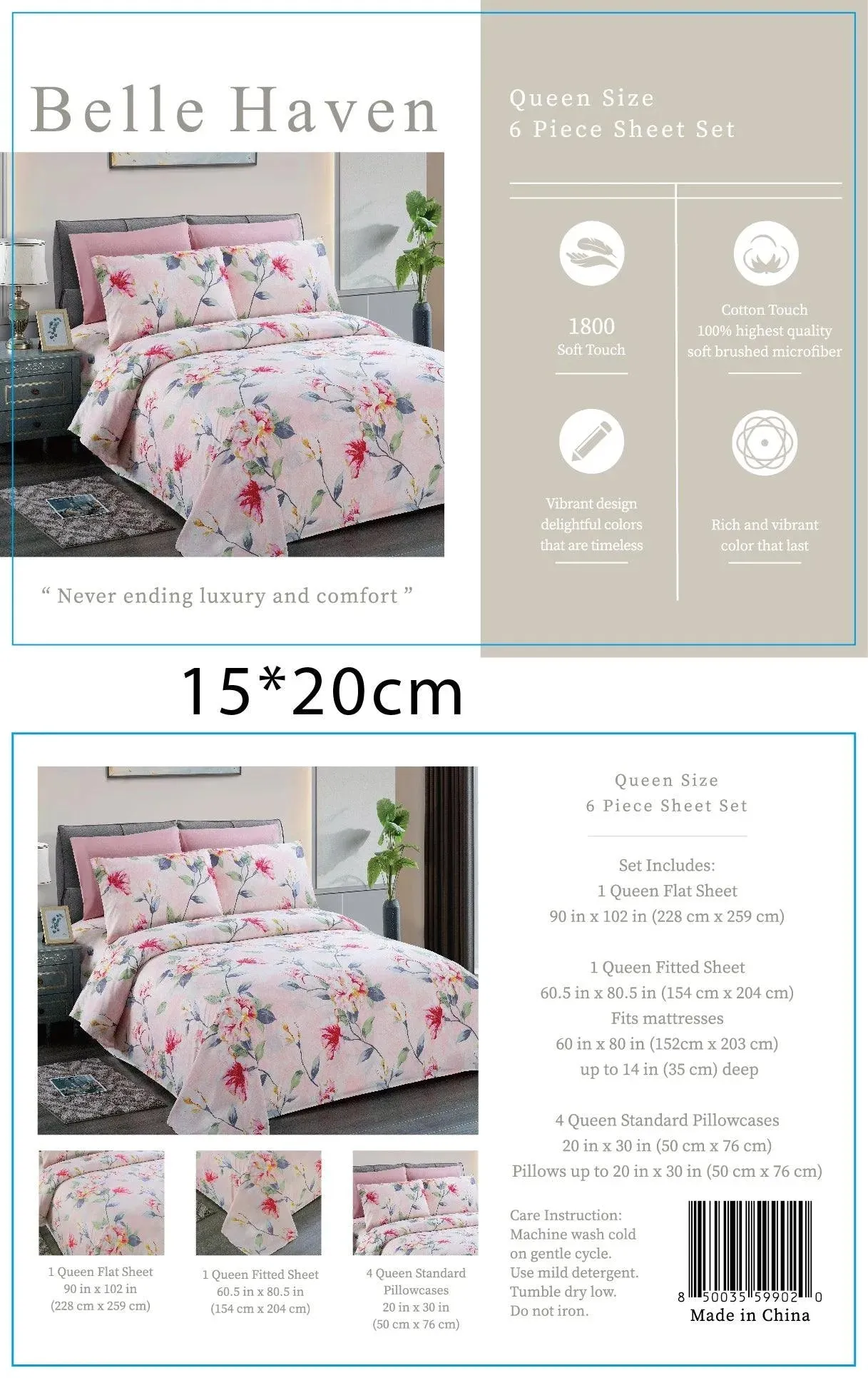 Belle Haven 6 Piece Sheet Set Bedding Sets (6 Styles)