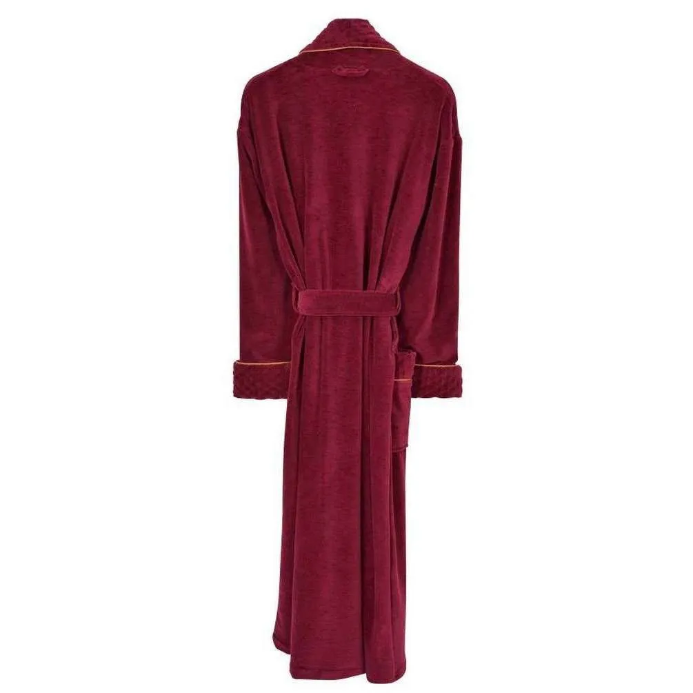 Bown of London Donington Luxury Cotton Long Velvet Smoking Jacket - Burgundy