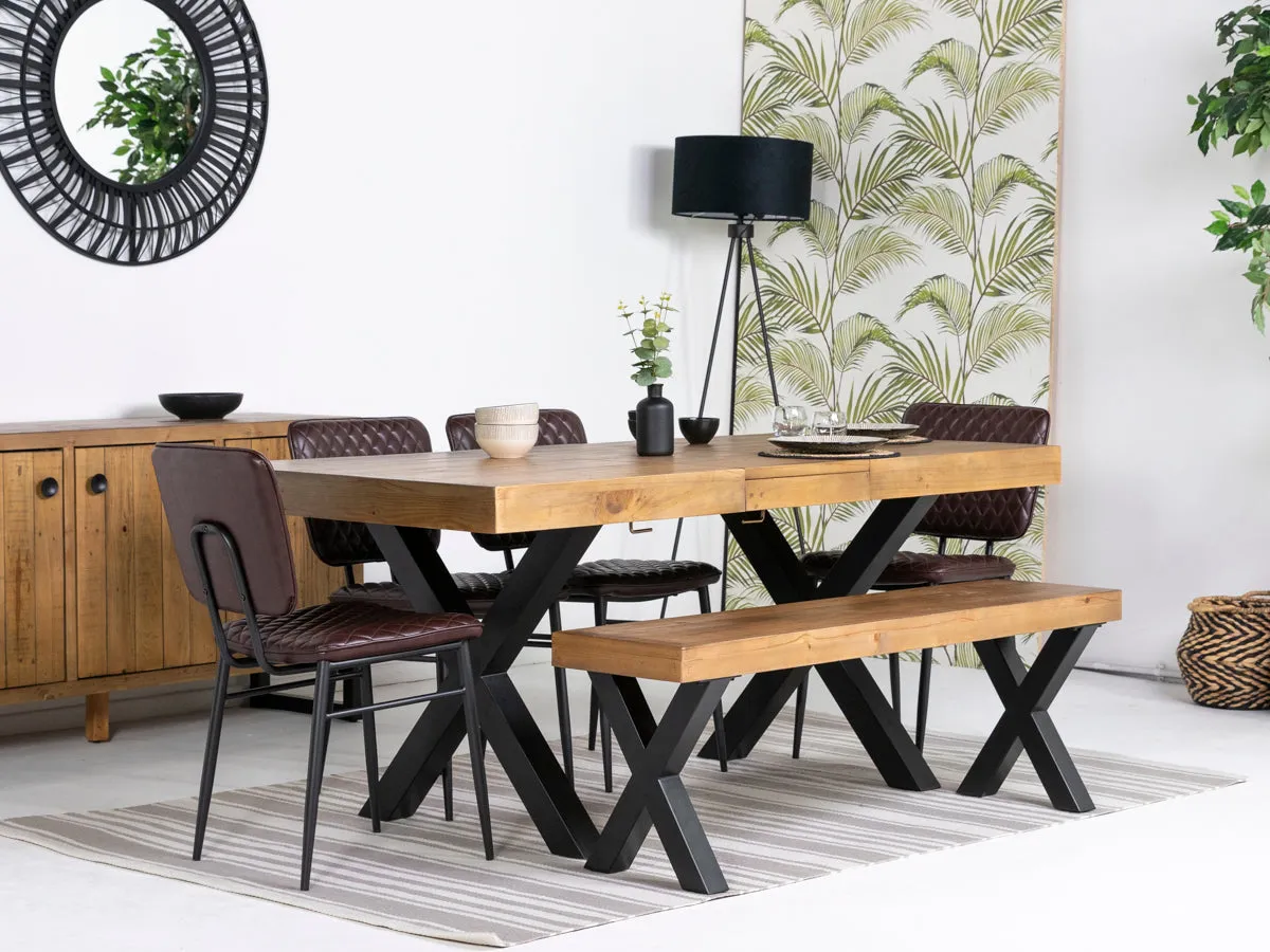 Brooklyn Light Extendable Cross Leg Dining Table (140cm - 180cm) & Brown Houston Dining Chairs