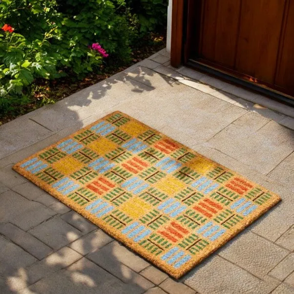 Coloured Check Print Coir & Vinyl Doormat