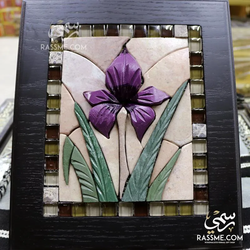 Handcrafted Wooden 3D Black Iris Mosaic Stones Box