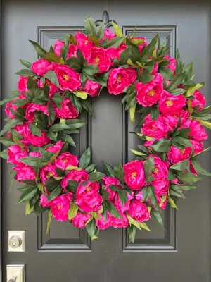 Large Vibrant Pink Peony Wreath