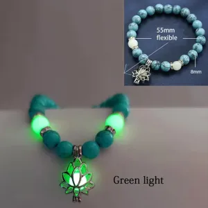 Natural Stone Bracelet Charm Lotus Turquoise Beads Glow in the Dark Bracelet