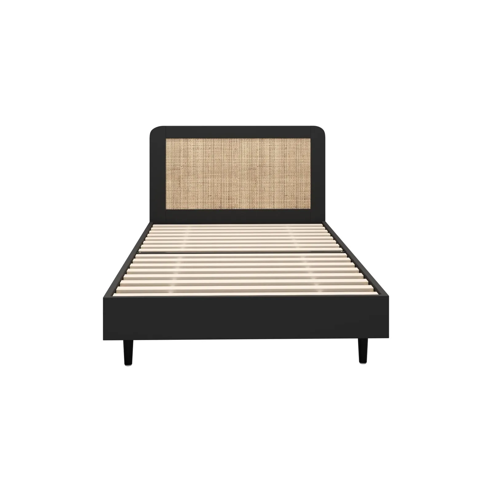 Oikiture Bed Frame King Single Size Beds Real Rattan Headboard Black