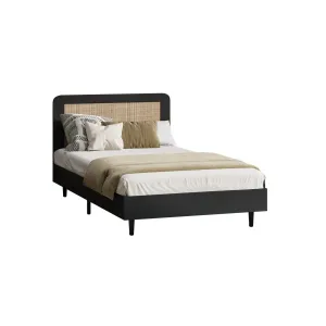 Oikiture Bed Frame King Single Size Beds Real Rattan Headboard Black