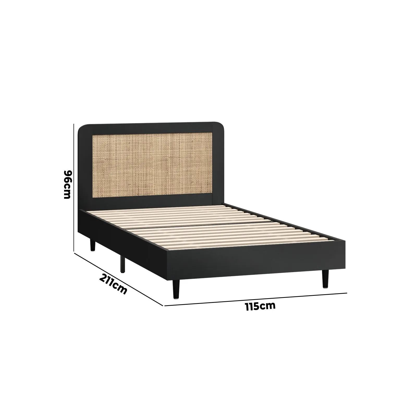 Oikiture Bed Frame King Single Size Beds Real Rattan Headboard Black