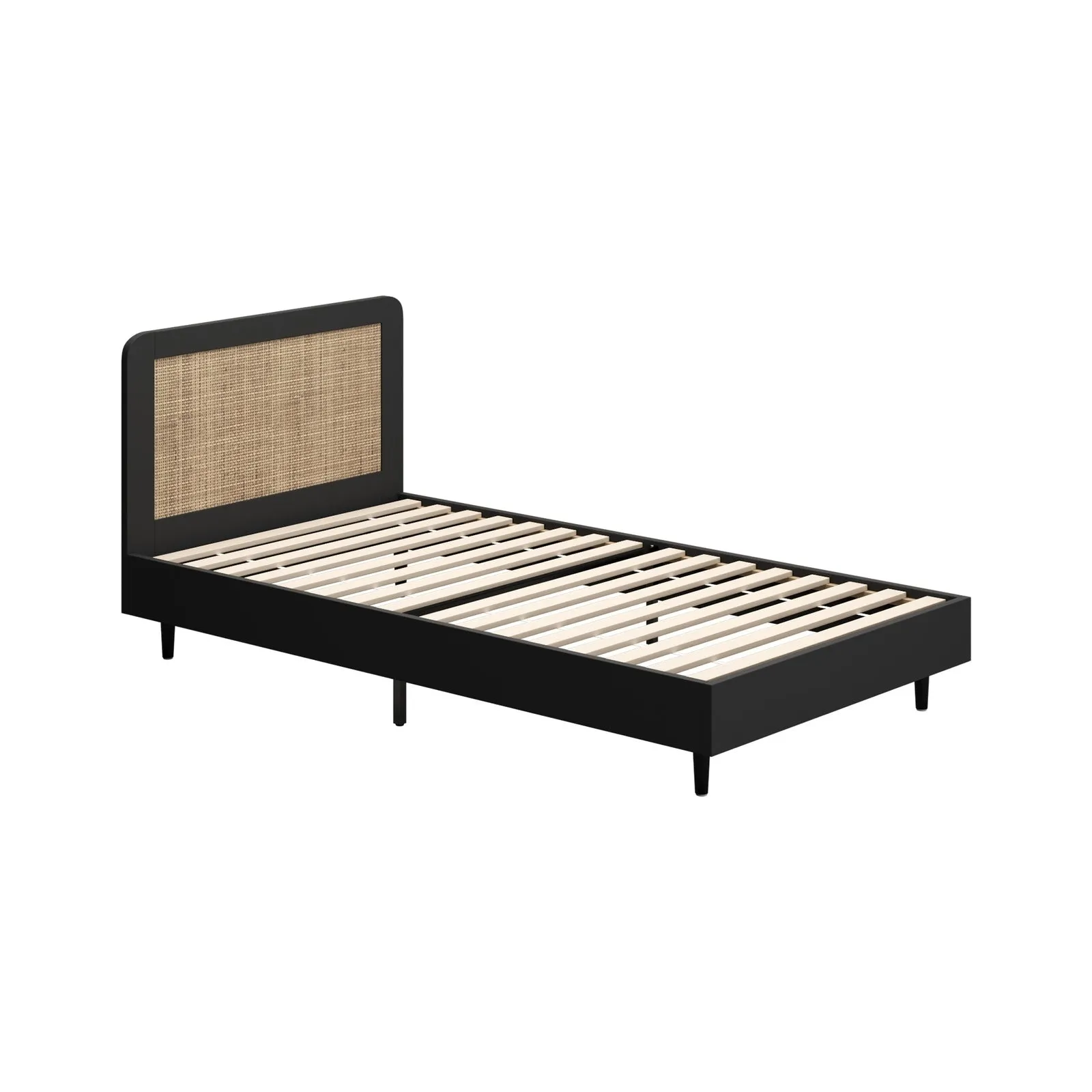 Oikiture Bed Frame King Single Size Beds Real Rattan Headboard Black