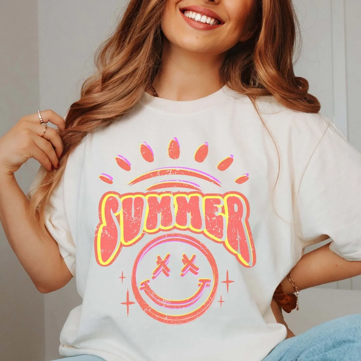 Orange Summer Smile Comfort Color Wholesale Tee - Quick Ship