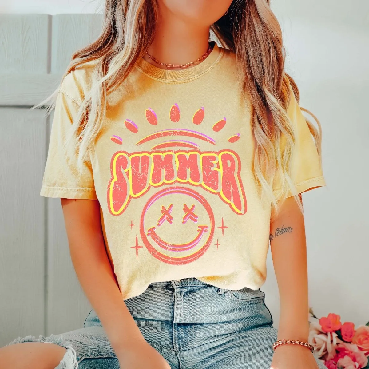 Orange Summer Smile Comfort Color Wholesale Tee - Quick Ship