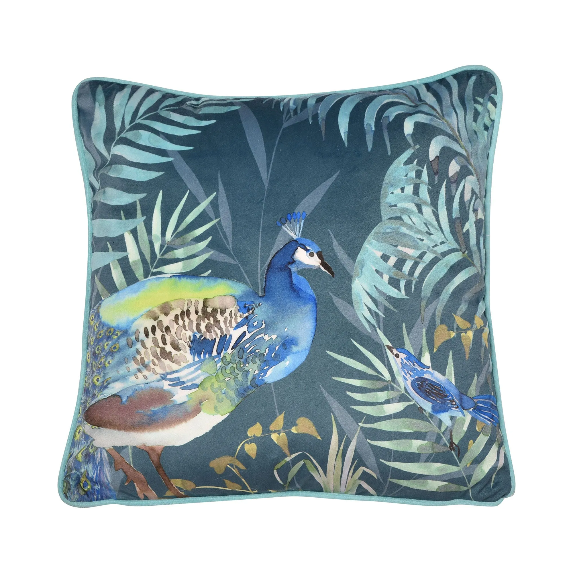 Peacock Jungle Cushion by Soiree in Teal 43 x 43cm