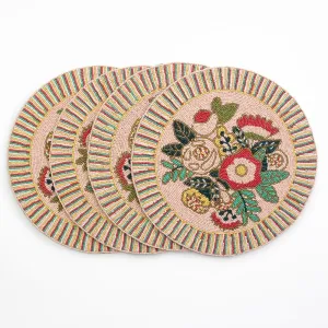 Pink Floral Round Beaded Placemat | Set of 4