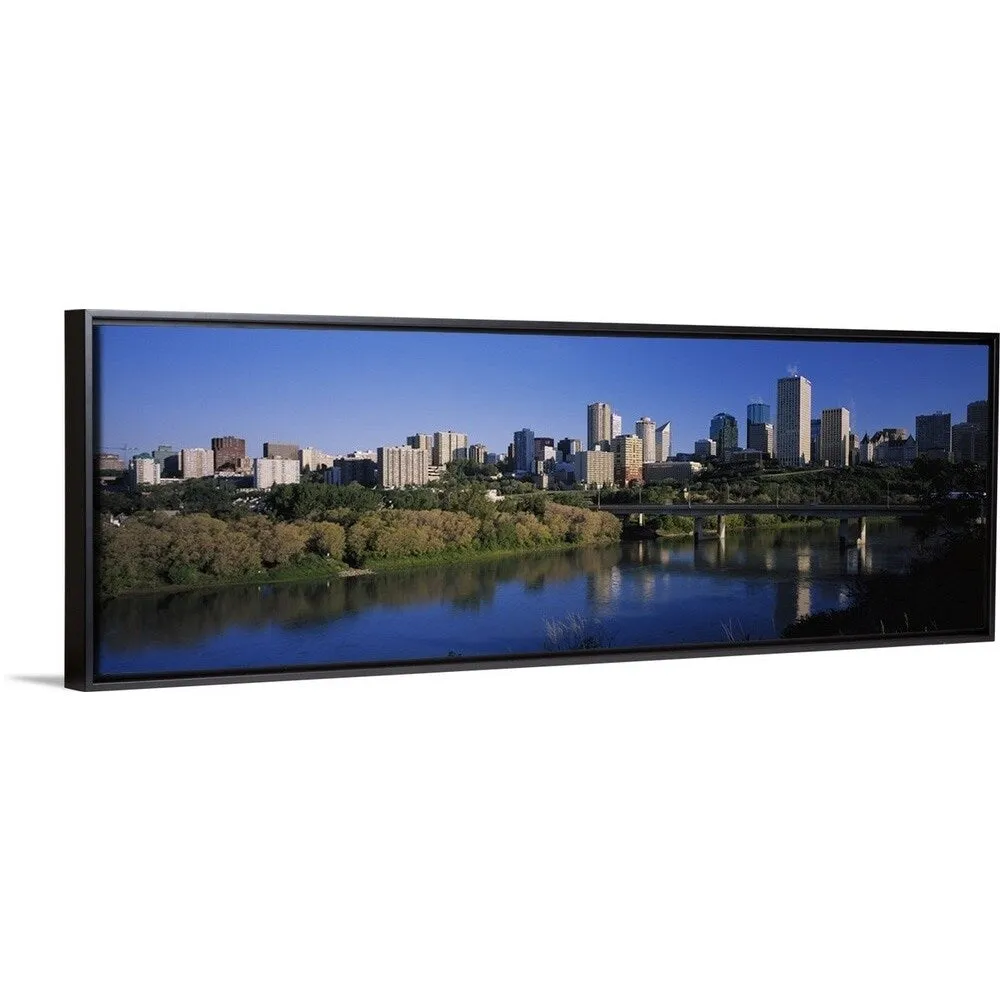 "Buildings at the waterfront, Edmonton, Alberta, Canada" Black Float Frame Canvas Art