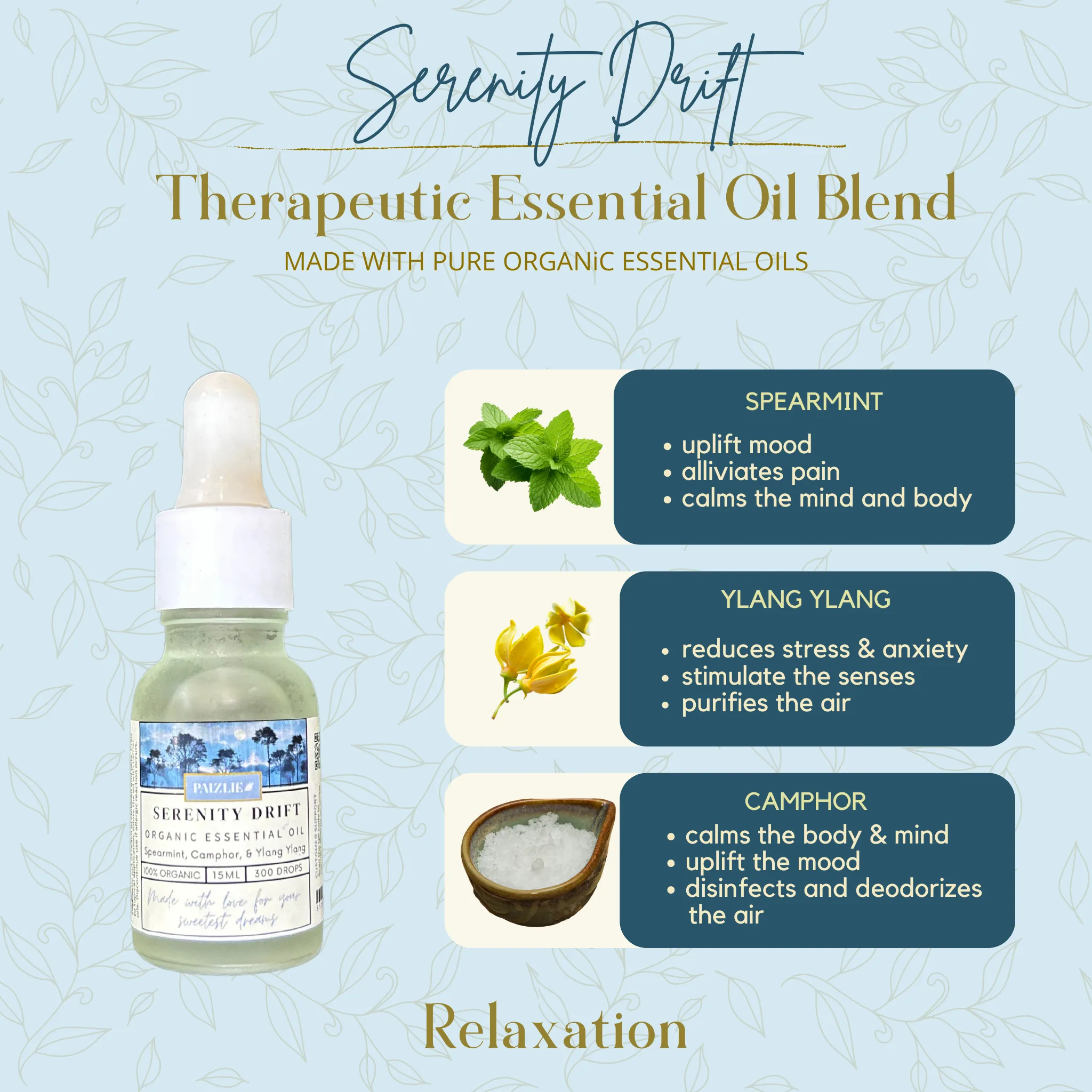 Serenity Drift Natural Essential Oil | Spearmint, Camphor & ylang ylang