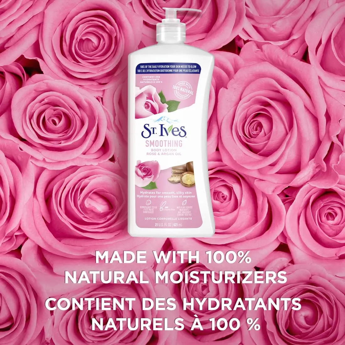 St. Ives Smoothing Hand & Body Lotion for Dry Skin Rose and Argan Oil Made with 100% Natural Moisturizers 21 oz - 07704300203