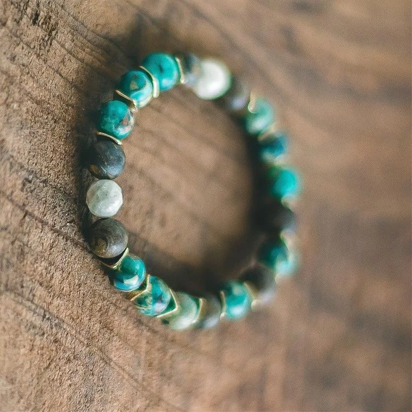 Transform Your Life: Snakeskin Jasper, Opalite and River Stone Zen Bracelet