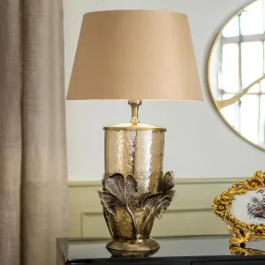 TROPICAL PALM HAND MADE METAL AND GLASS TABLE LAMP