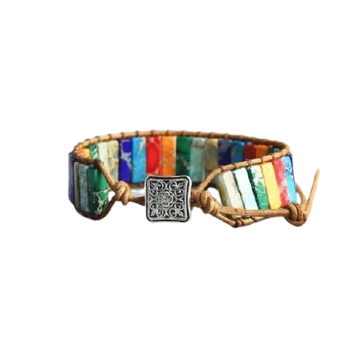 Unisex Handmade 7 Chakra Natural Tube Beads Stone Leather Wrap Bracelet