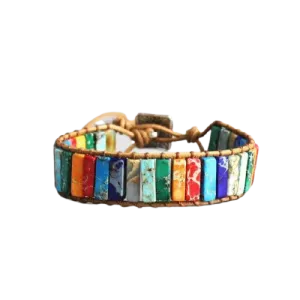 Unisex Handmade 7 Chakra Natural Tube Beads Stone Leather Wrap Bracelet