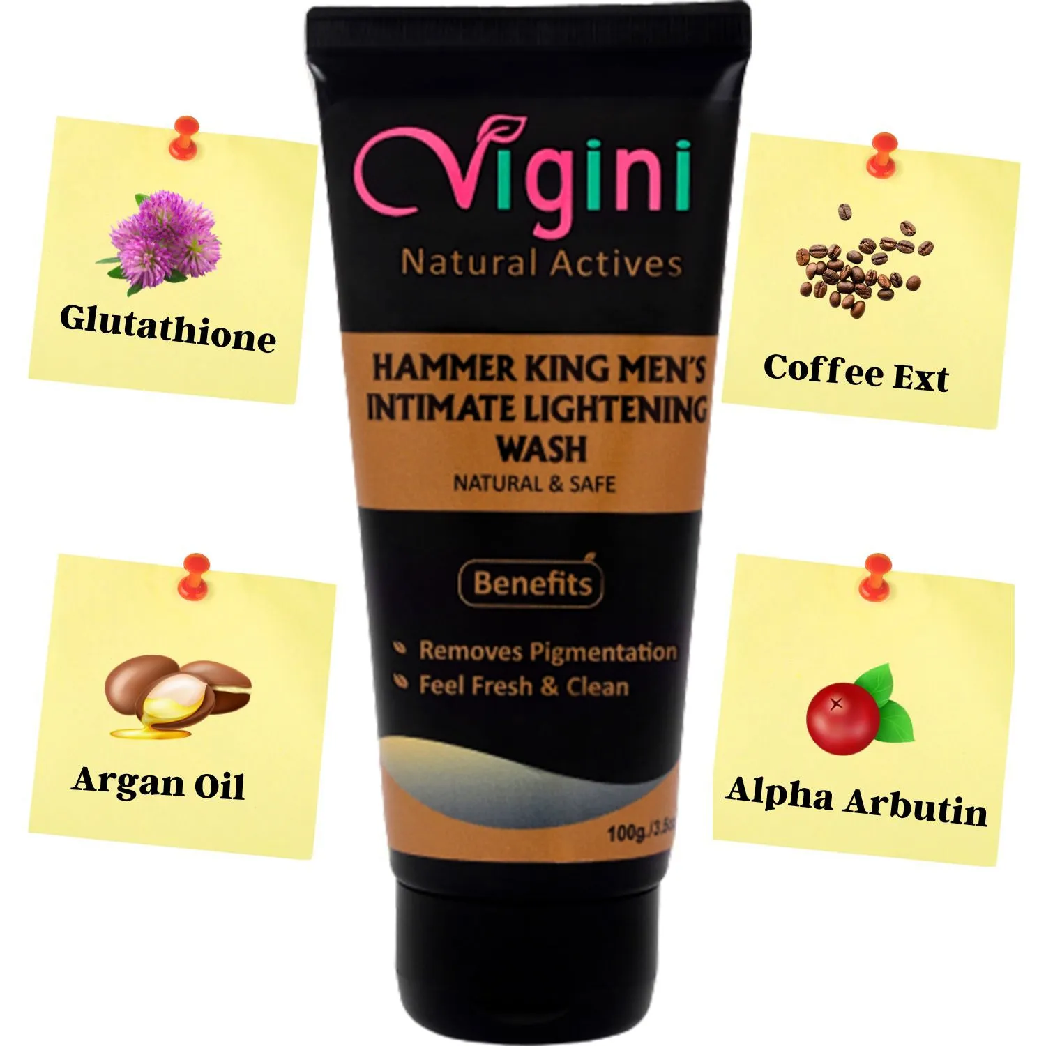 Vigini Hammer King Intimate Lightening Whitening Brightening Deodrant Gel Wash Men 100g