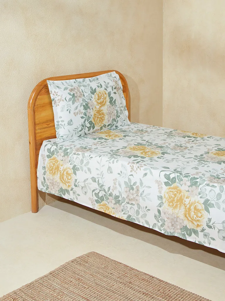 Westside Home Yellow Floral Single Bed Flat Sheet and Pillowcase Set